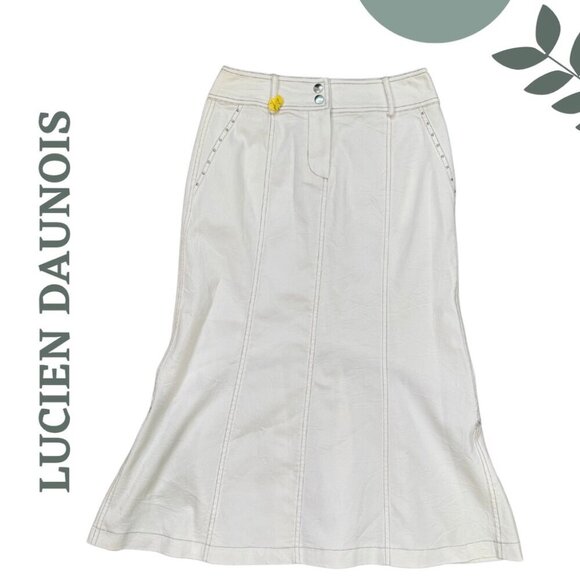 Lucien Daunois Vintage Flared White Midi Skirt | Boho A-Line | Sz  eU34 US Small - Picture 1 of 6